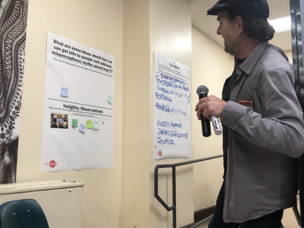 Glide Community Navigator Randy leads a discussion that will help form strategic planning at End Hep C SF's October 2019 Community Meeting. Photo by Perry Rhodes III.